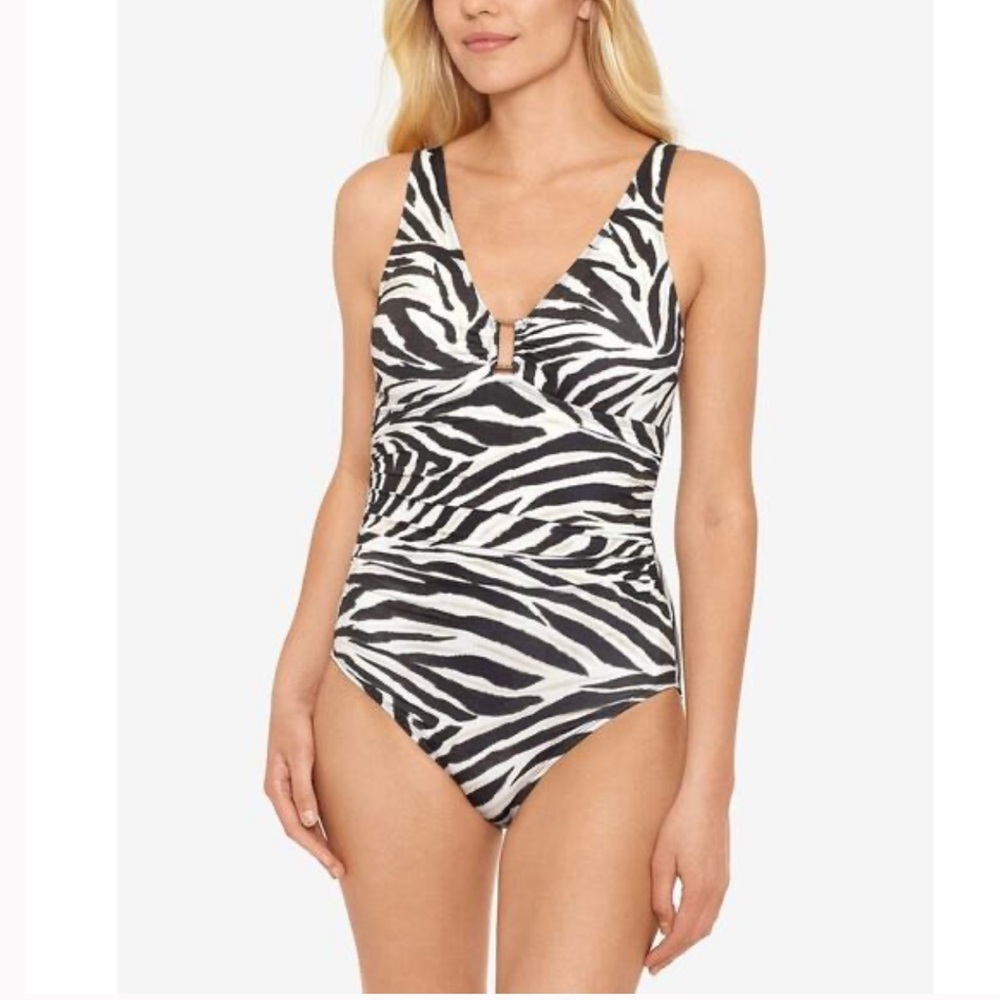 Lauren Ralph Lauren Black and Cream Zebra Swimsuit